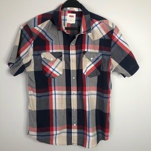 Levi's Short Sleeve Checked Pearl Snap Large